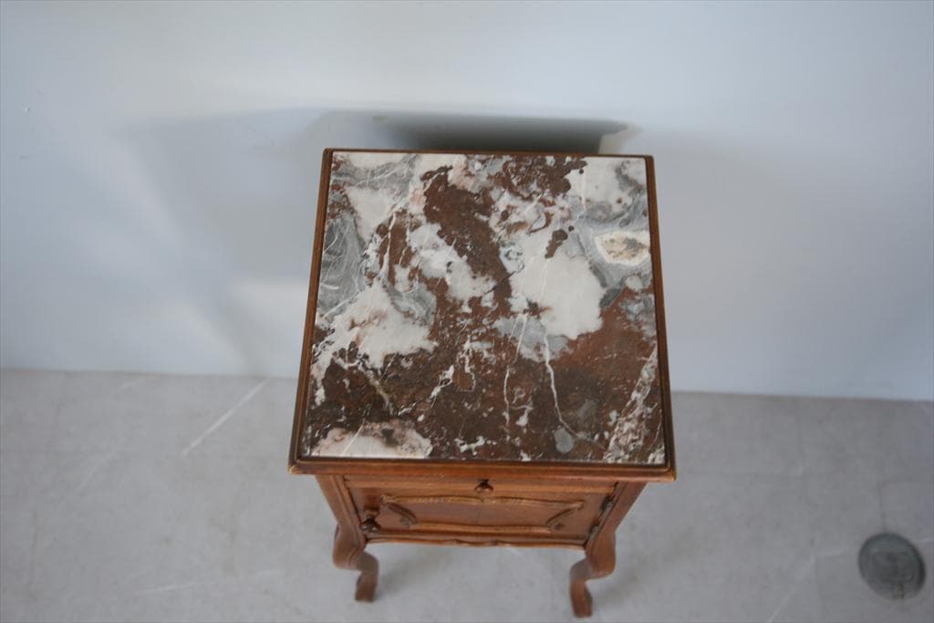 フランスアンティーク木製*大理石キャビネット/ナイトテーブル机(90-4)