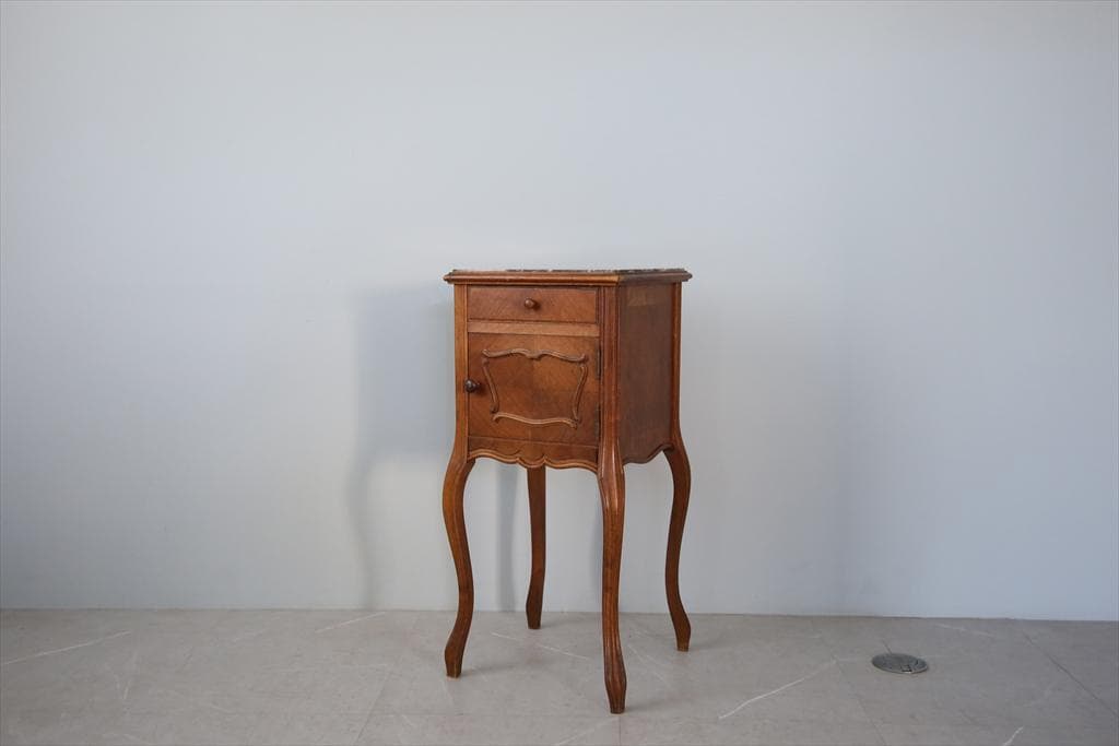 フランスアンティーク木製*大理石キャビネット/ナイトテーブル机(90-4)