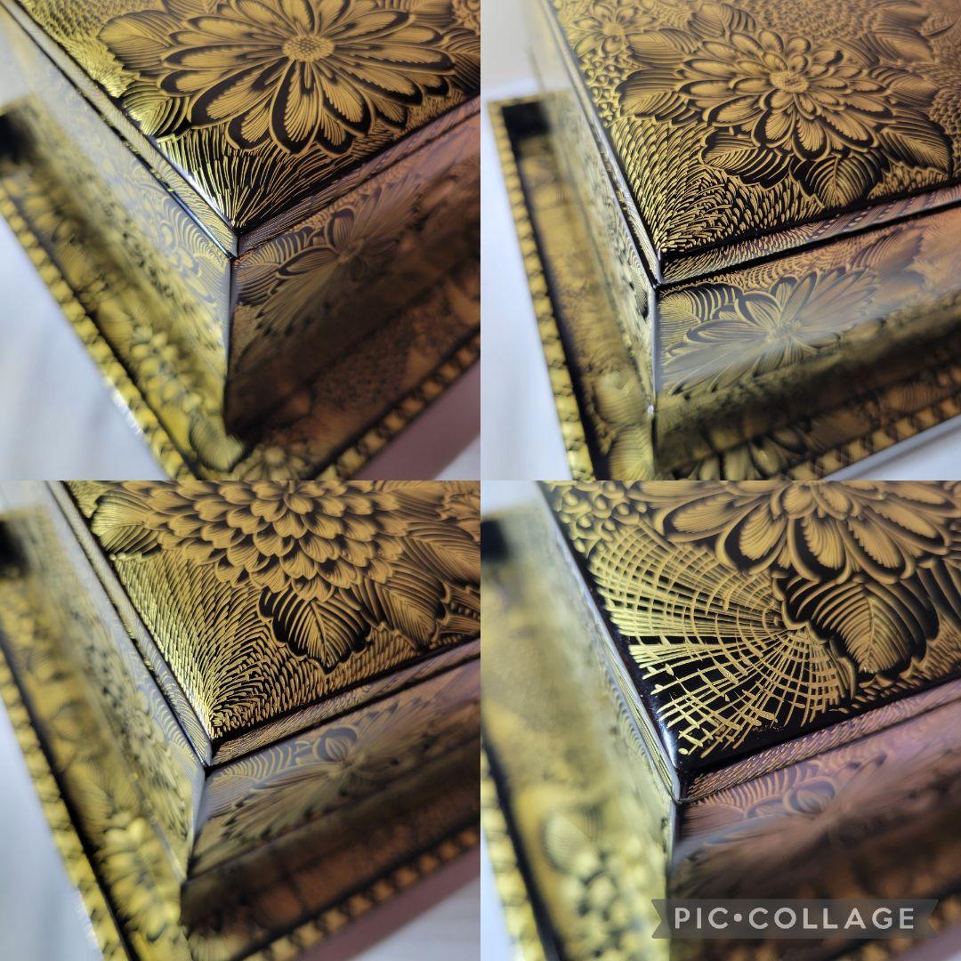 沈金極上品　輪島塗　　菊尽し　二段重箱　二客各専用豪華漆台蓋付　木箱付　希少仕様