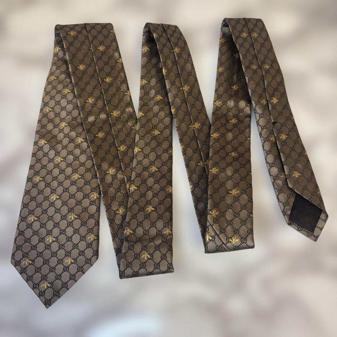【極美品✨】GUCCI ネクタイ　GG 蜂　ビー　ブラウン系
