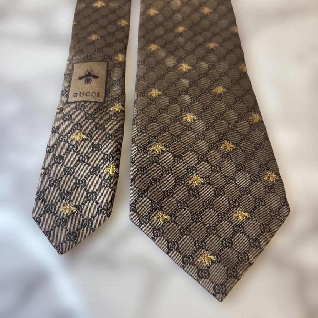 【極美品✨】GUCCI ネクタイ　GG 蜂　ビー　ブラウン系