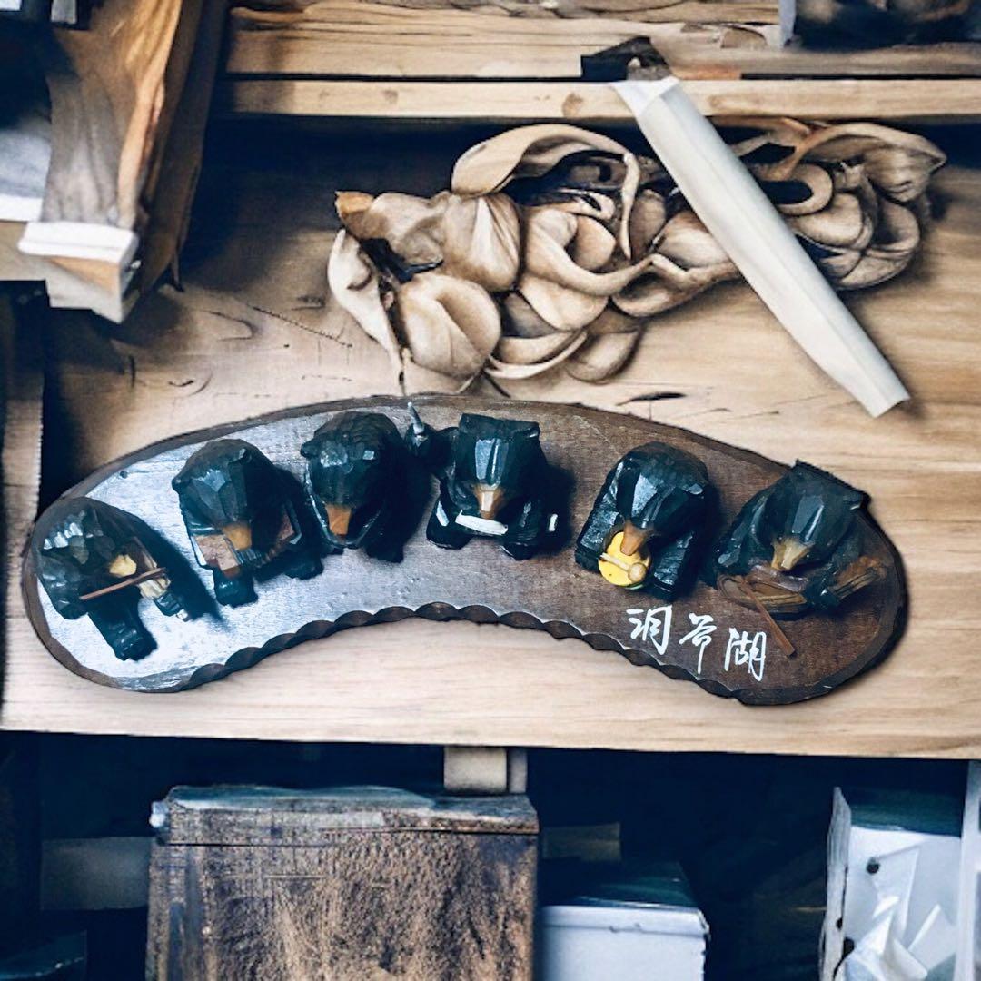 1965年 北海道洞爺湖 アイヌ 一刀彫り 熊ボッコ 木彫り熊楽団×6体セット