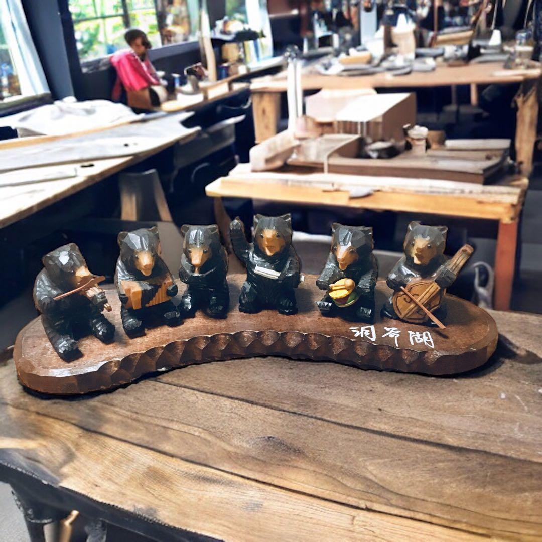 1965年 北海道洞爺湖 アイヌ 一刀彫り 熊ボッコ 木彫り熊楽団×6体セット