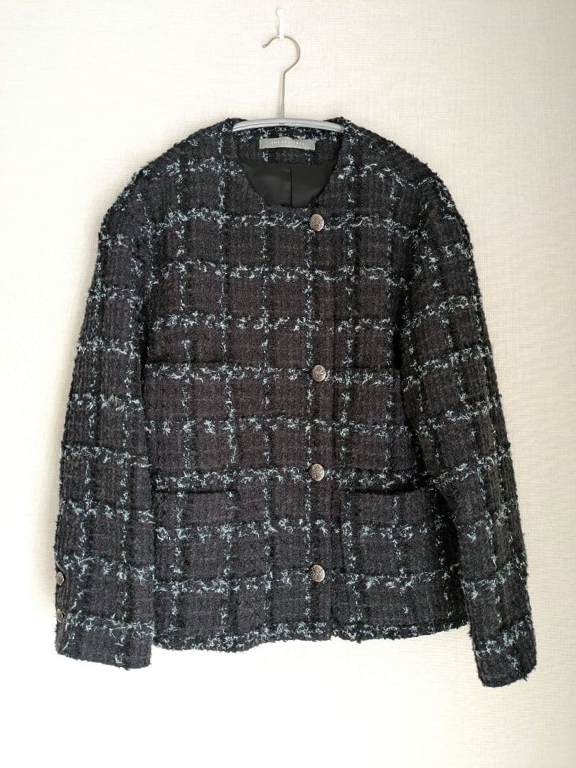 美品 theory luxe 23AW ツイードラメ ノーカラージャケット 38