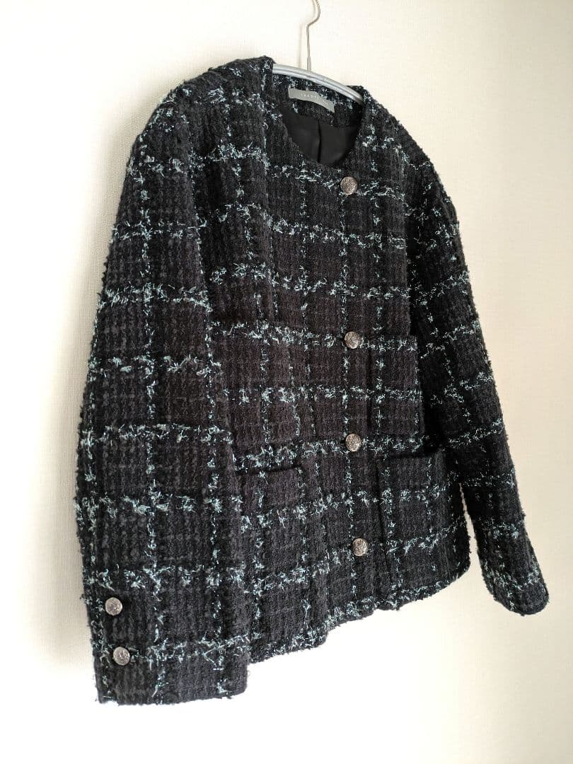 美品 theory luxe 23AW ツイードラメ ノーカラージャケット 38
