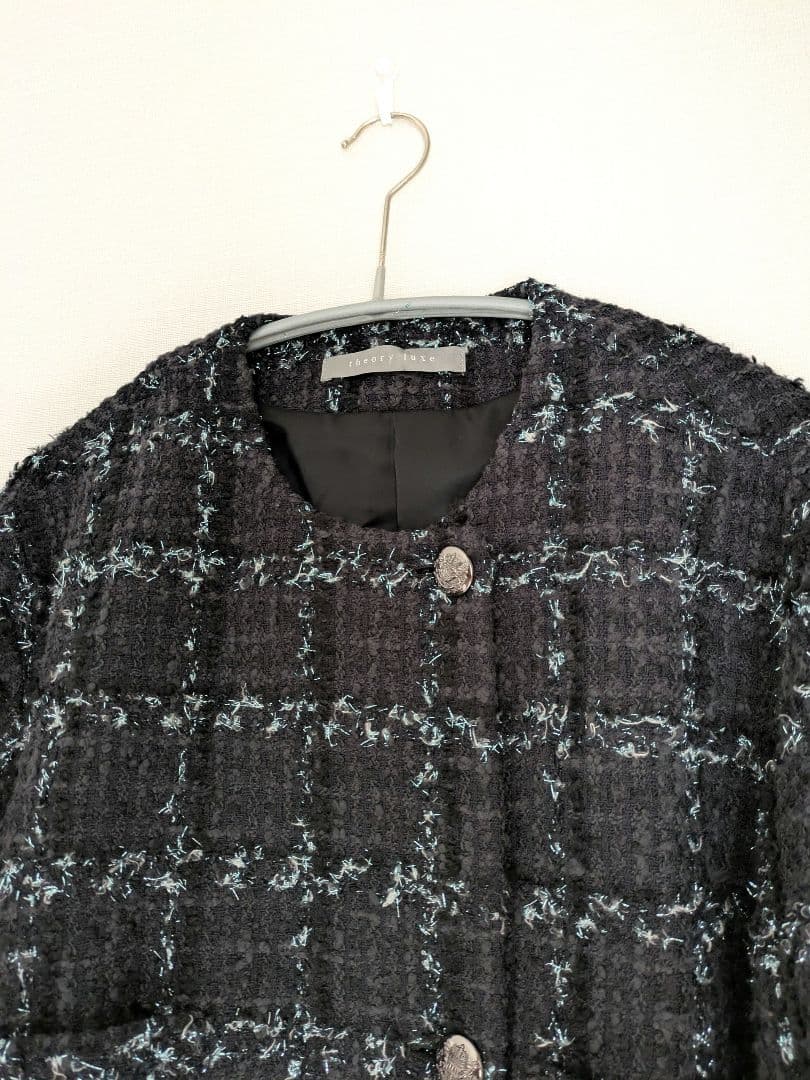 美品 theory luxe 23AW ツイードラメ ノーカラージャケット 38
