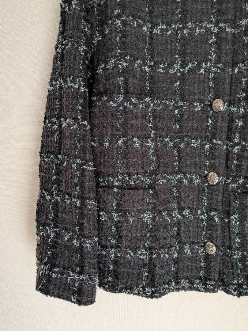 美品 theory luxe 23AW ツイードラメ ノーカラージャケット 38