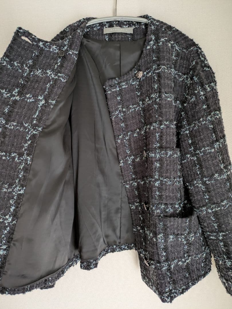 美品 theory luxe 23AW ツイードラメ ノーカラージャケット 38