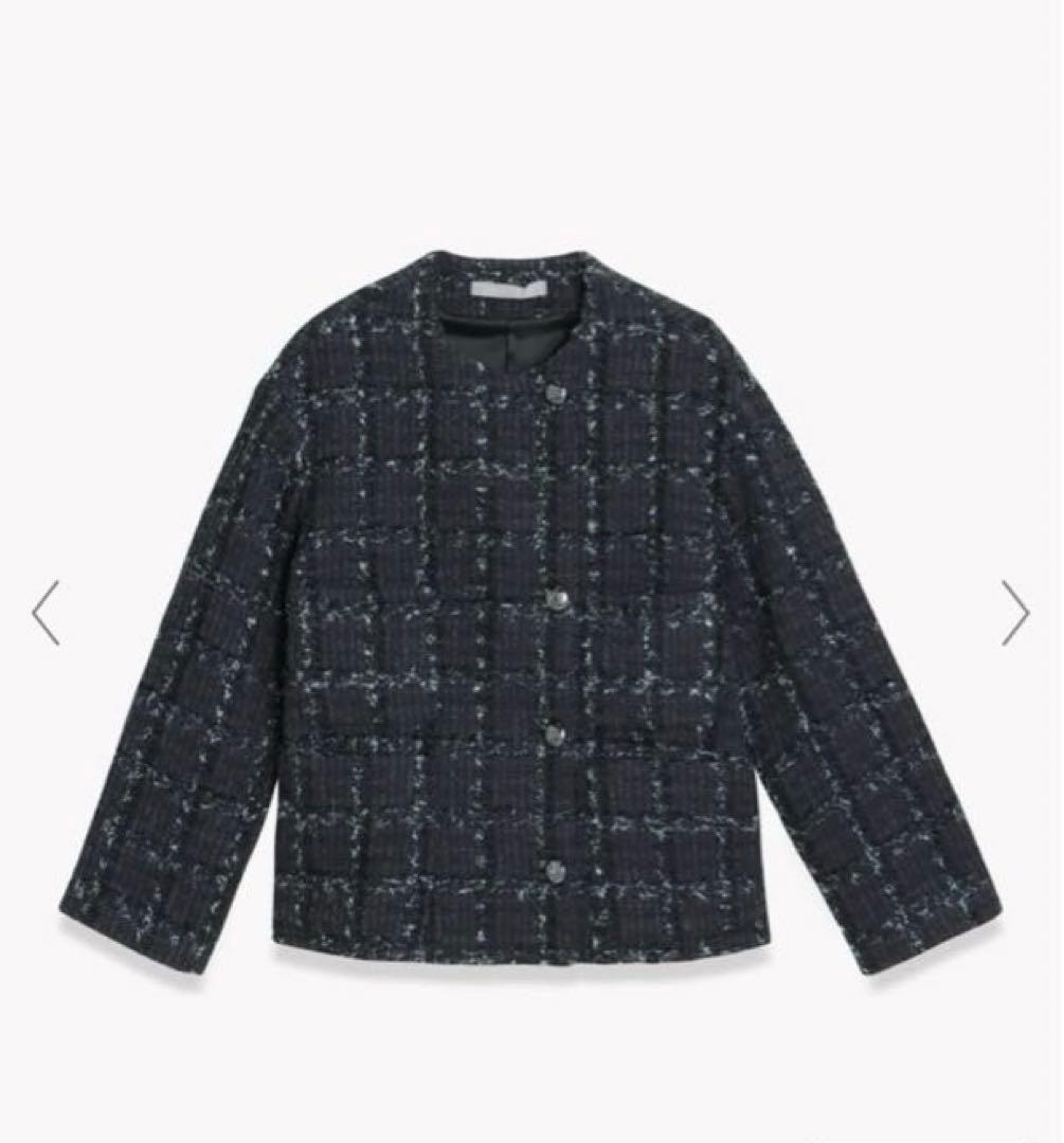 美品 theory luxe 23AW ツイードラメ ノーカラージャケット 38