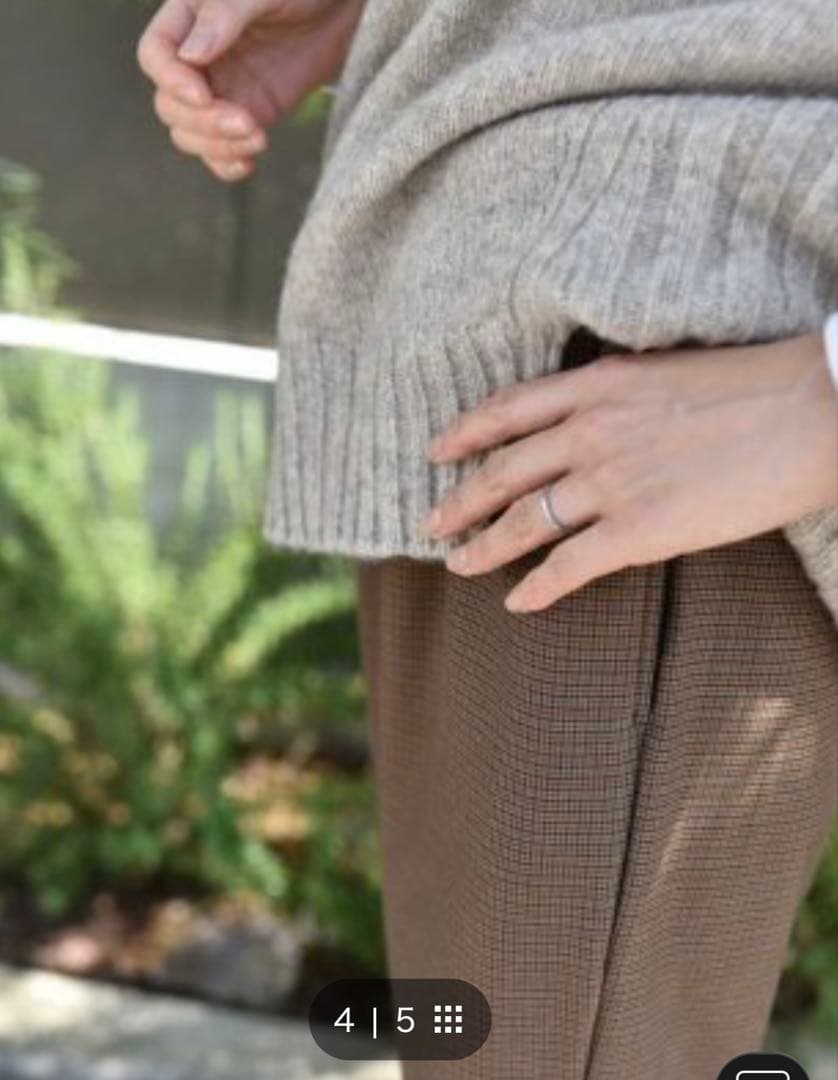 OUR 裏起毛チェック柄テーパードパンツ　ブラウン