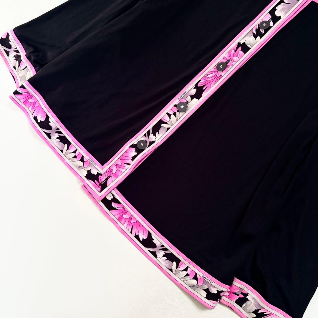 美品✨レオナール カンカン 花柄トリム ノーカラージャケット カーディガン L