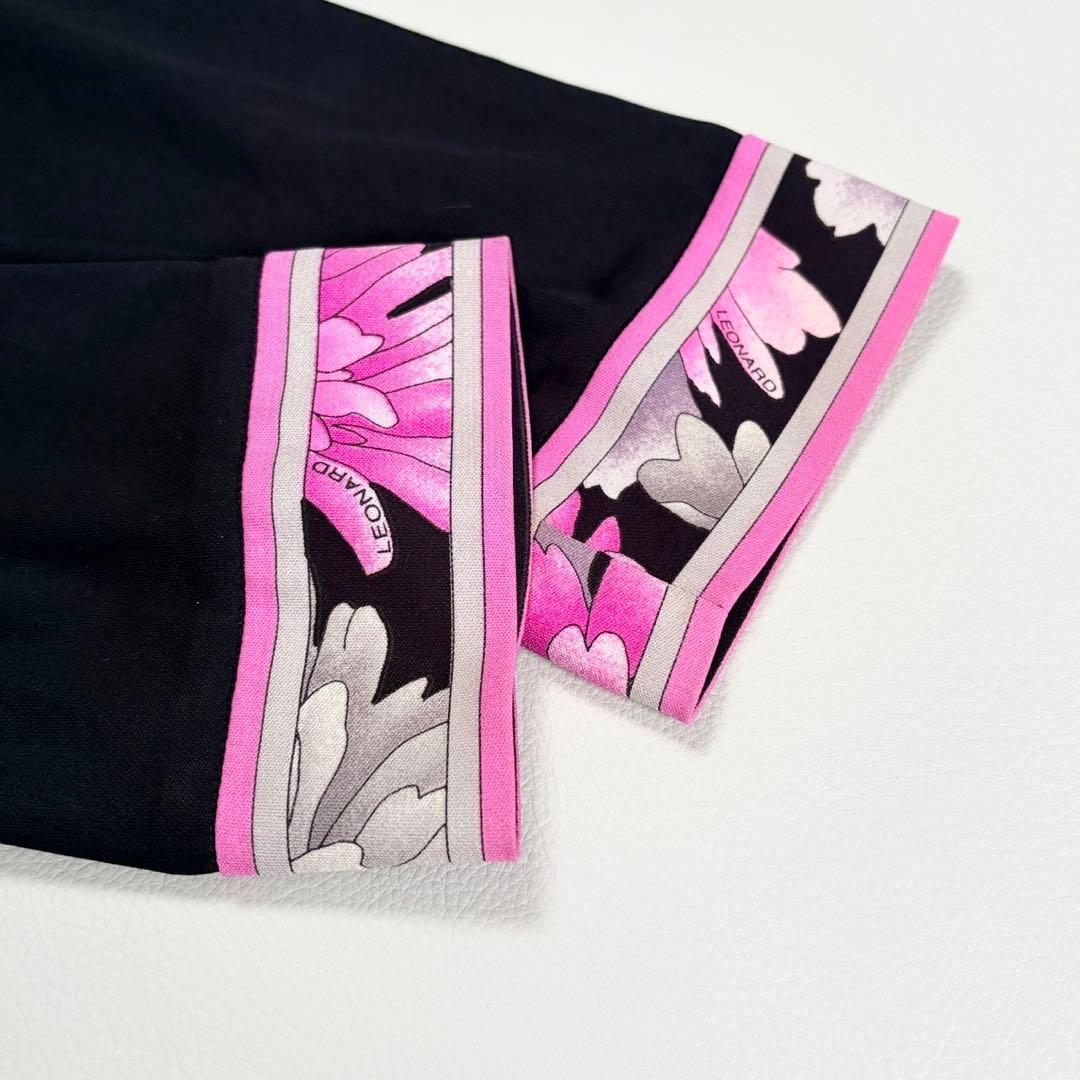 美品✨レオナール カンカン 花柄トリム ノーカラージャケット カーディガン L