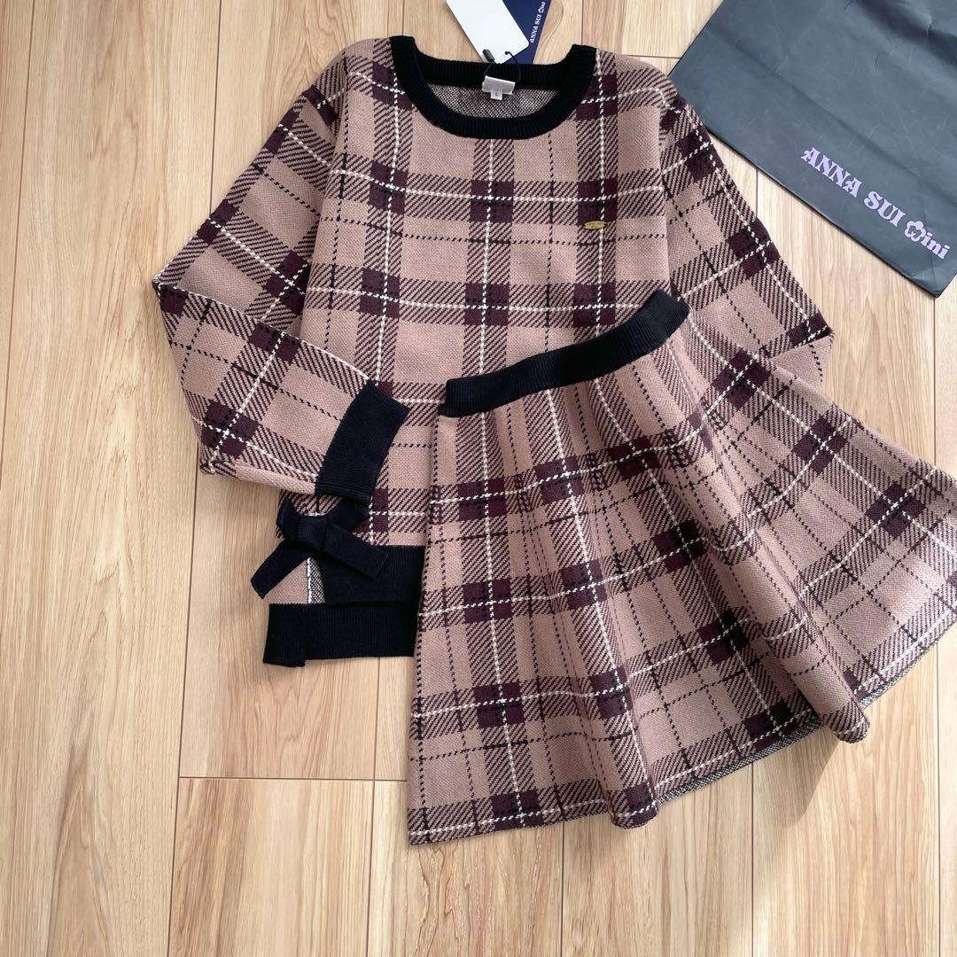 新品　アナスイミニ 140 TiTiワンピース　チェックニットセットアップ