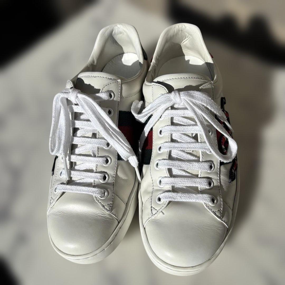 GUCCI シェリーライン　スネーク刺繍 レザースニーカー　シューズ　グッチ