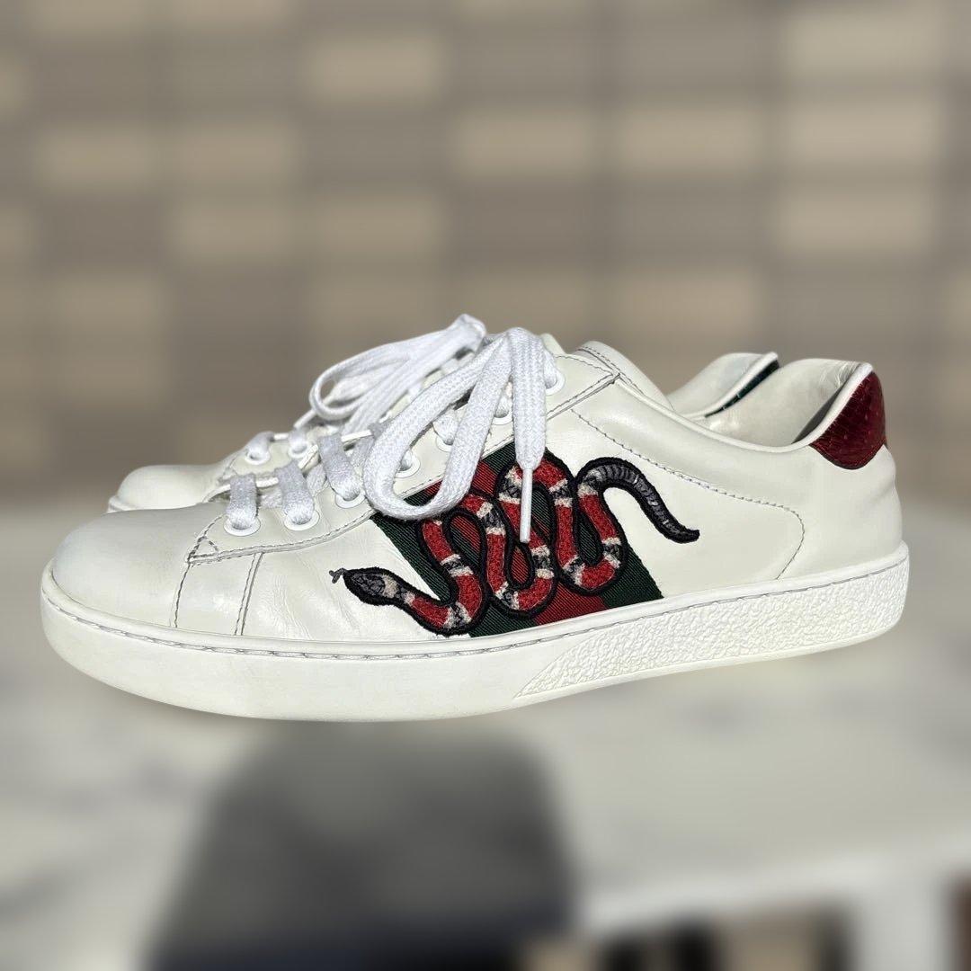 GUCCI シェリーライン　スネーク刺繍 レザースニーカー　シューズ　グッチ