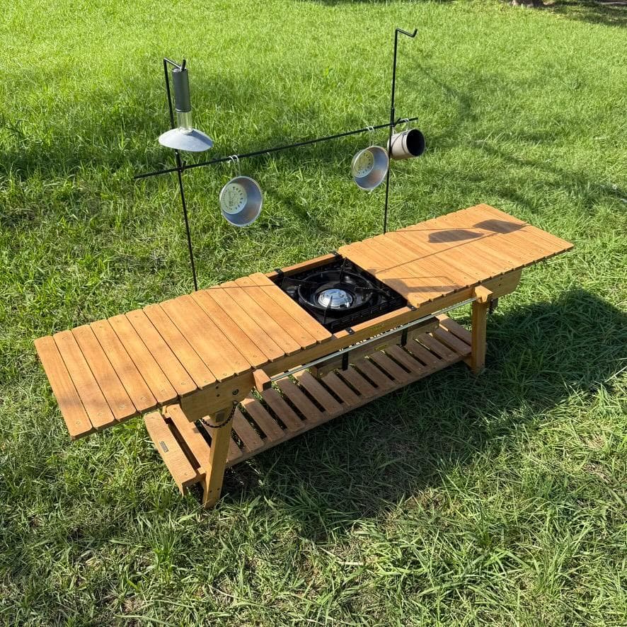 IGT対応 ウッドテーブル ラスティックパイン 真鍮 折たたみ キャンプテーブル