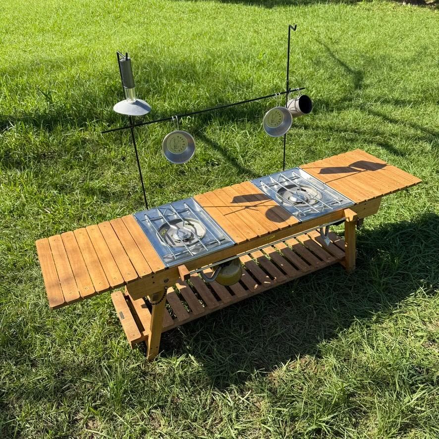 IGT対応 ウッドテーブル ラスティックパイン 真鍮 折たたみ キャンプテーブル