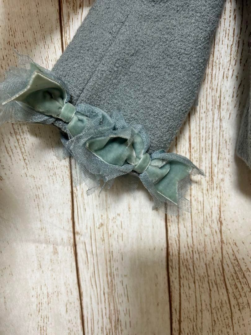 MOSCHINO リボンレースフリルノーカラージャケット ライトブルー