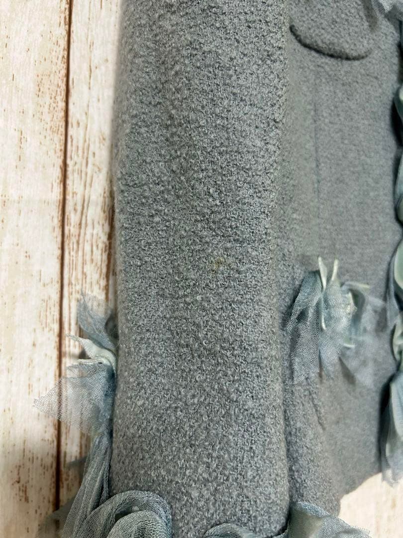 MOSCHINO リボンレースフリルノーカラージャケット ライトブルー