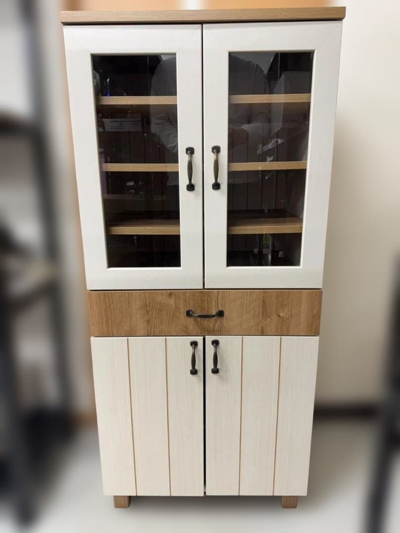 カリーナ 食器棚 フレンチカントリー風 キッチン キャビネット 白 木目