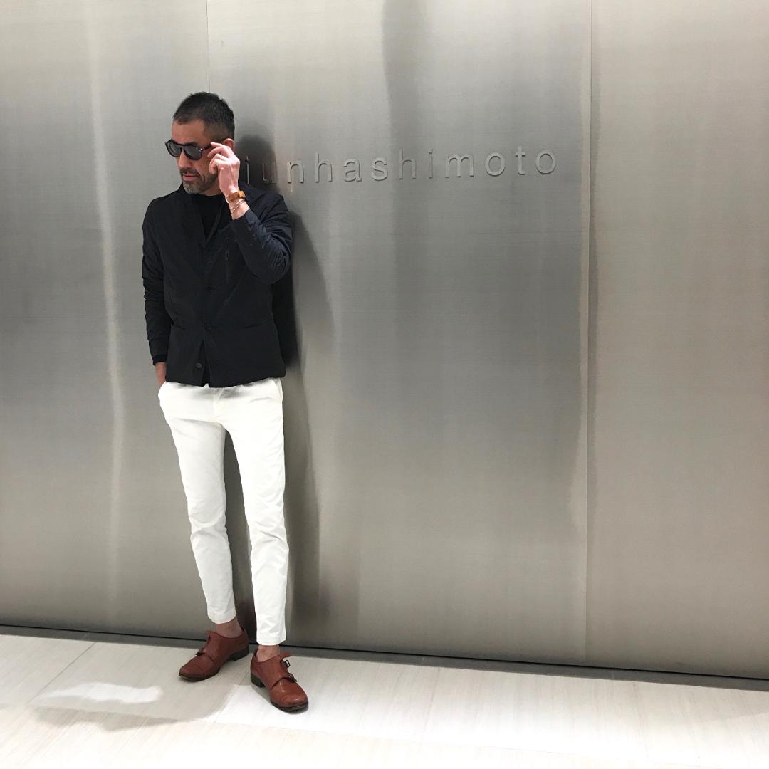 6374【美品】TFW49 ステンカラーコート　撥水　ナイロン　ブラック