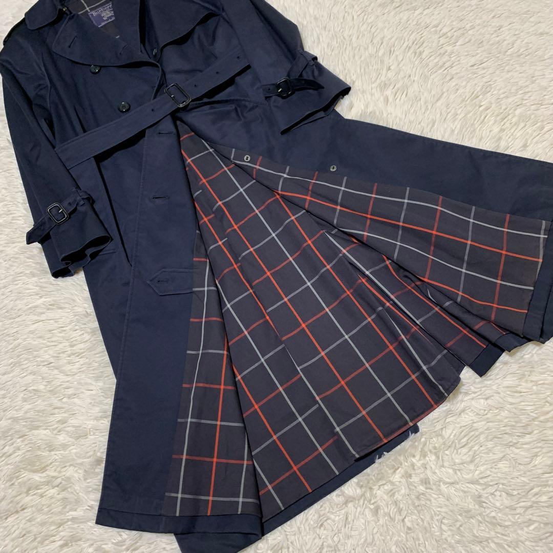 美品　バーバリーズ　トレンチコート　マキシ丈　チェック　ベルト　ネイビー