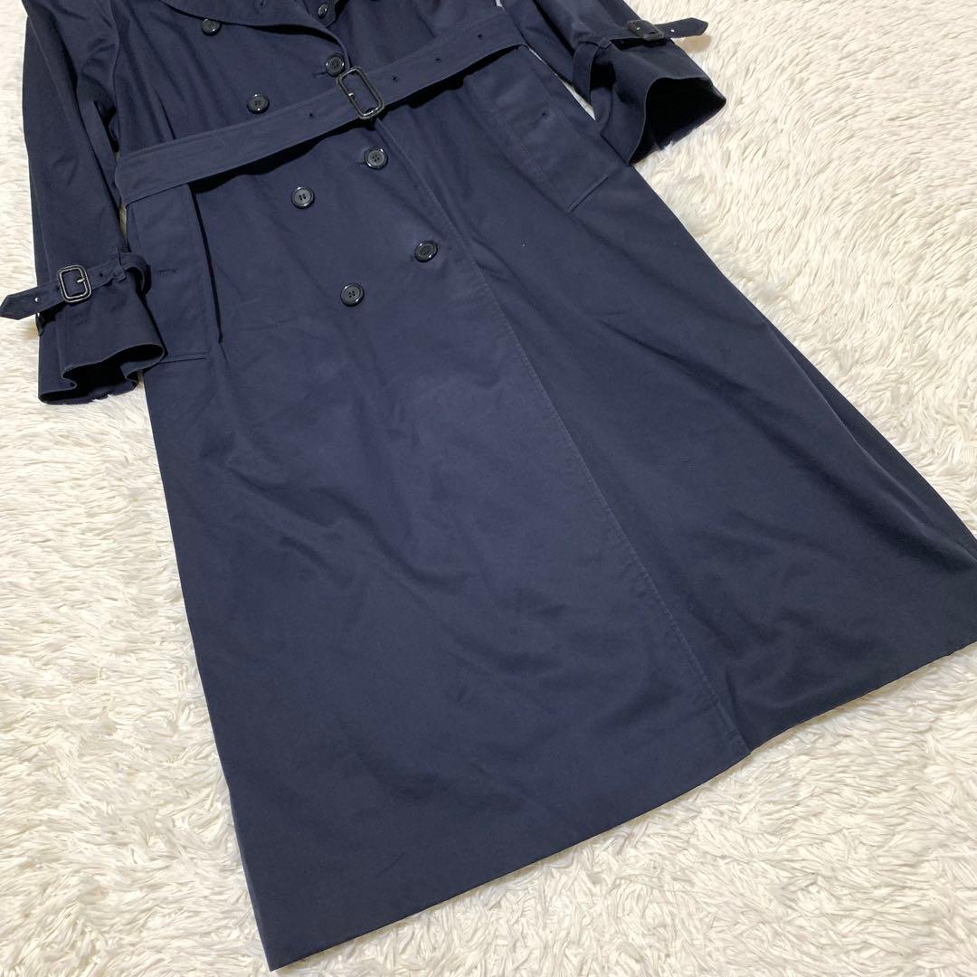 美品　バーバリーズ　トレンチコート　マキシ丈　チェック　ベルト　ネイビー