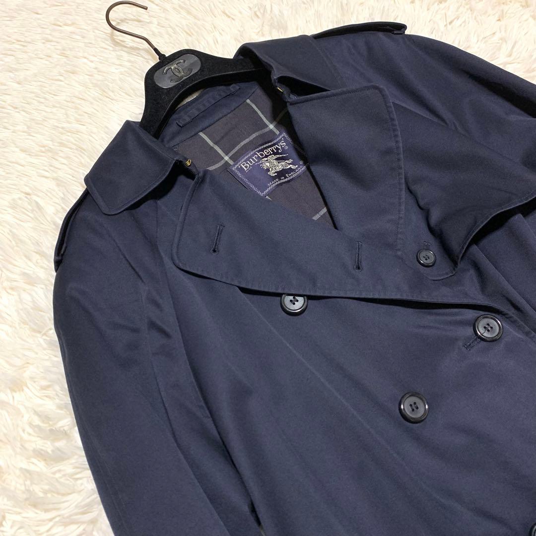 美品　バーバリーズ　トレンチコート　マキシ丈　チェック　ベルト　ネイビー