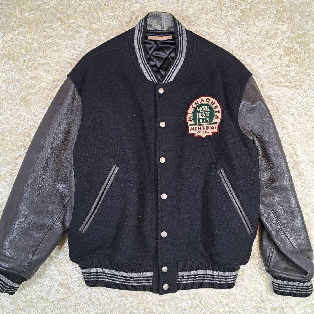 希少　メンズビギ 幻の スタジャン 80s アーチロゴ 日本製 レザー L