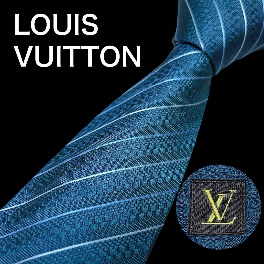 極美品 ルイヴィトン ネクタイ モノグラム マイクロダミエ ストライプス