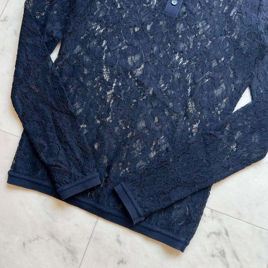 VALENTINO 近年タグ フラワーレース ポロカットソー ニット ブラック