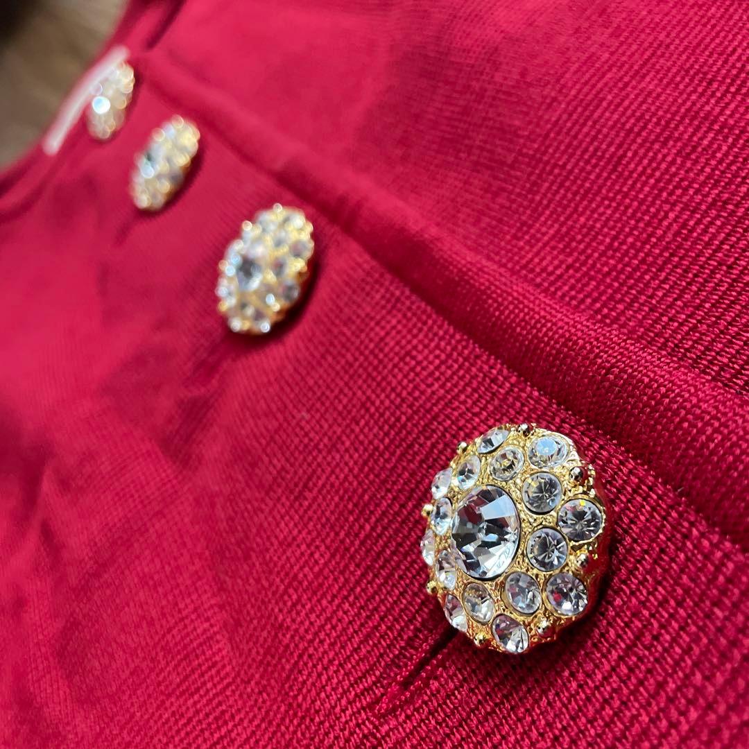 Yves Saint Laurentノーカラージャケット M 赤金ボタンウール