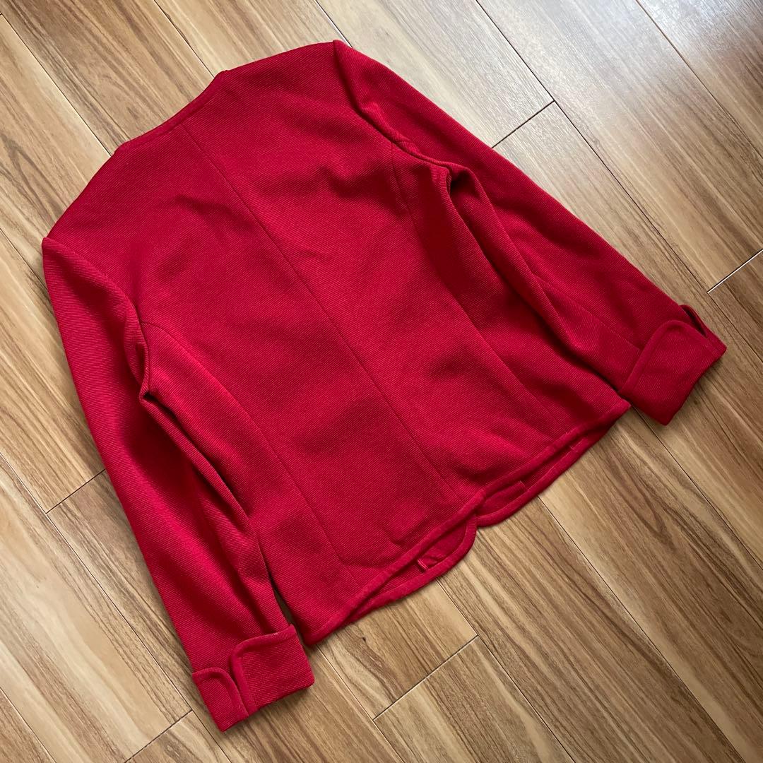 Yves Saint Laurentノーカラージャケット M 赤金ボタンウール