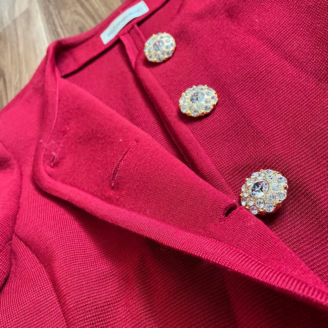 Yves Saint Laurentノーカラージャケット M 赤金ボタンウール