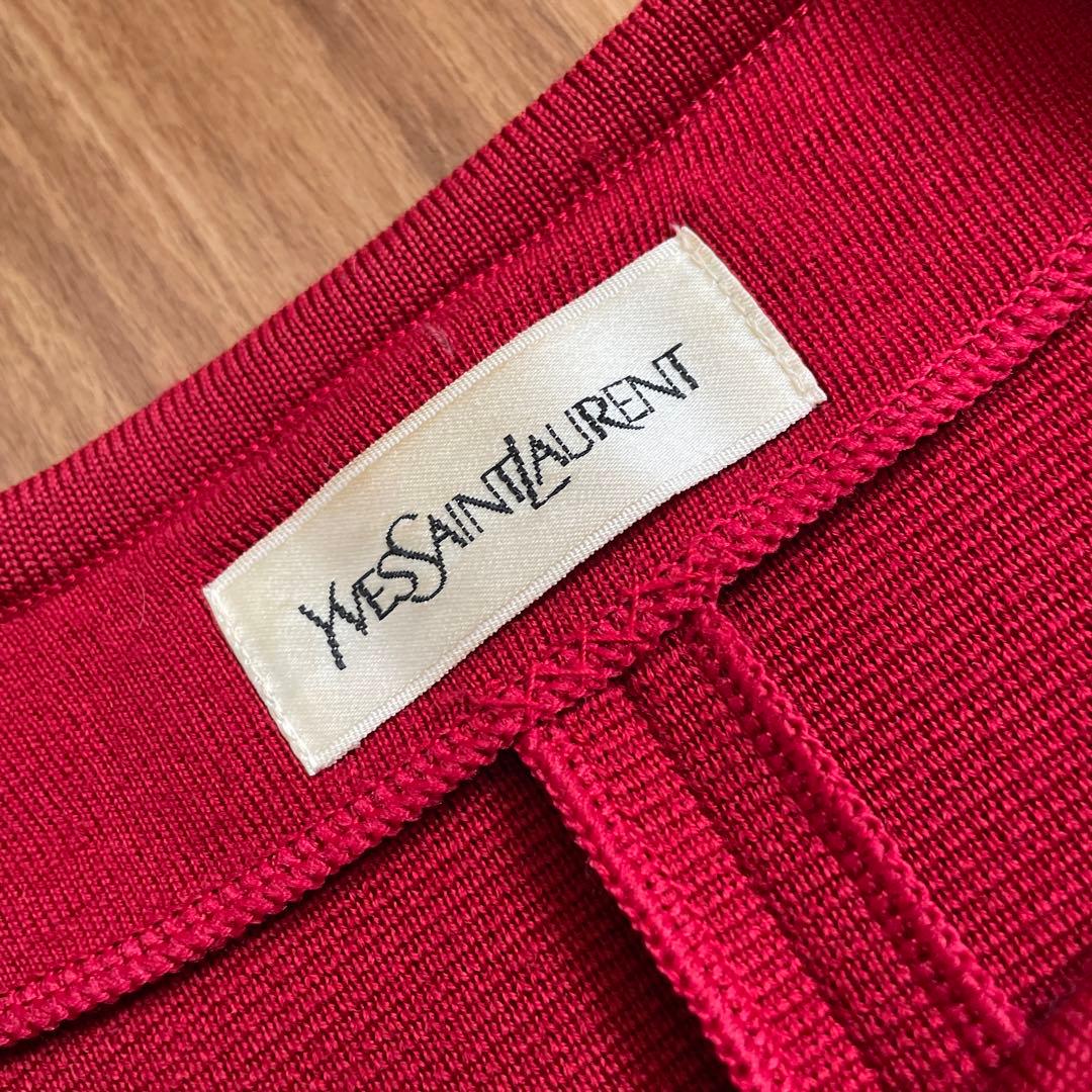 Yves Saint Laurentノーカラージャケット M 赤金ボタンウール