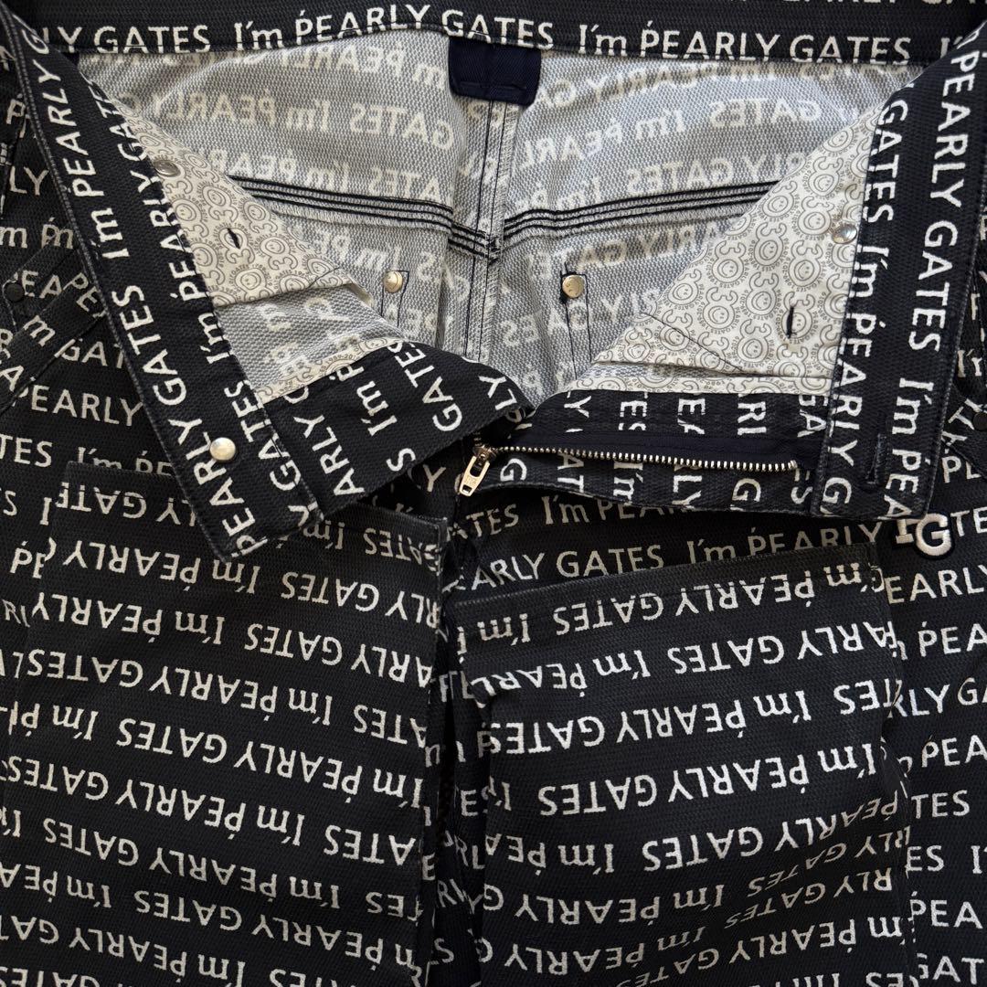 パーリーゲイツ　パンツ　総柄　M〜L相当　紺　ネイビー　白　ストレッチ素材　4