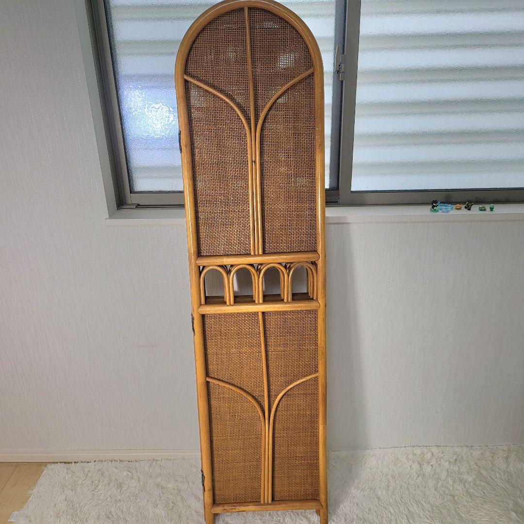 【引取限定】籐 ラタン 4連パーテーション 昭和レトロ 籐　間仕切り　衝立