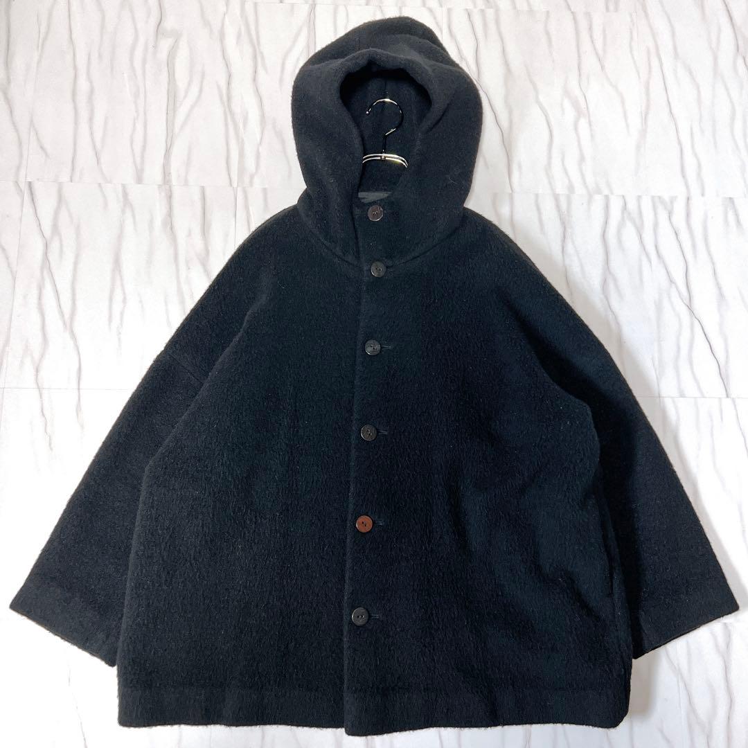 《美品》ヨーガンレール フーデッド ウール コート ゆったり 黒 Mサイズ