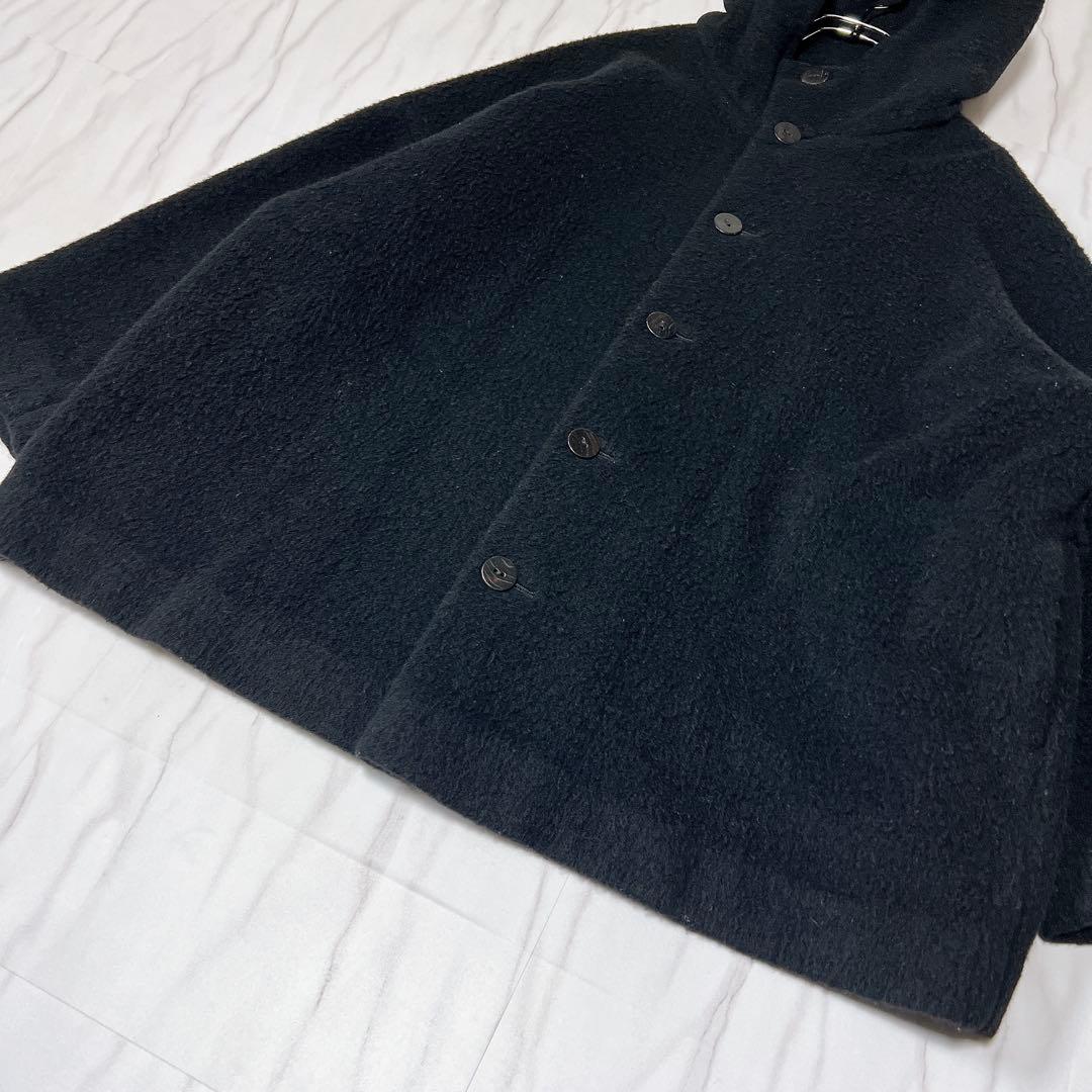 《美品》ヨーガンレール フーデッド ウール コート ゆったり 黒 Mサイズ