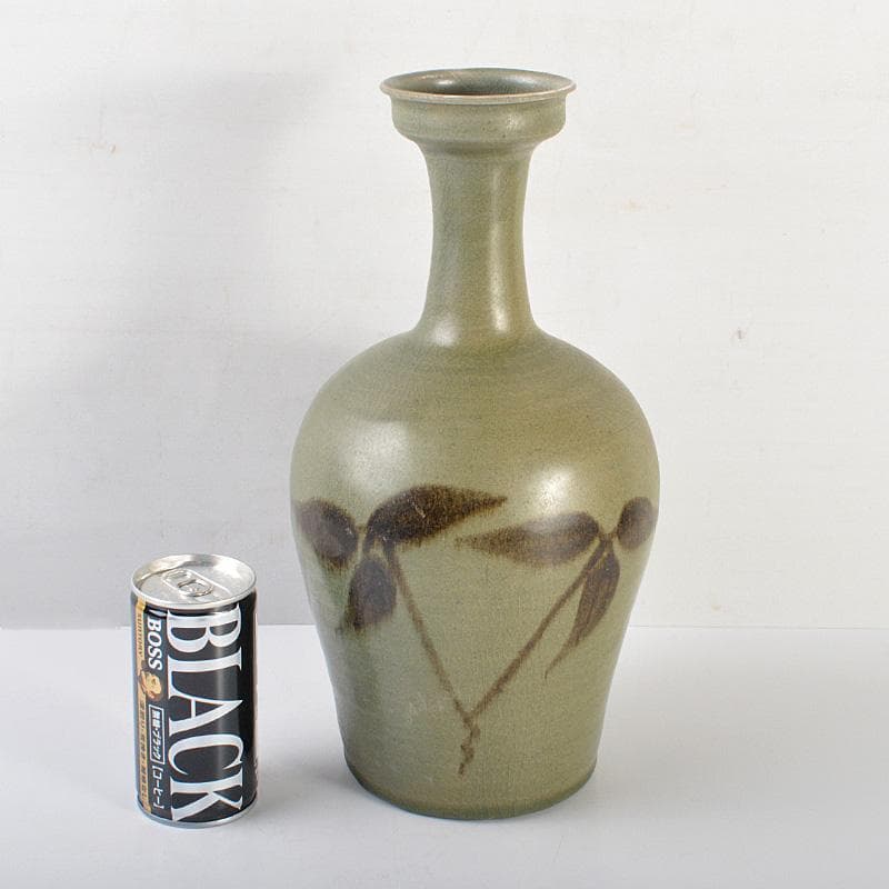 朝鮮美術　高麗青磁　鉄絵草文　盤口瓶　V　5965C