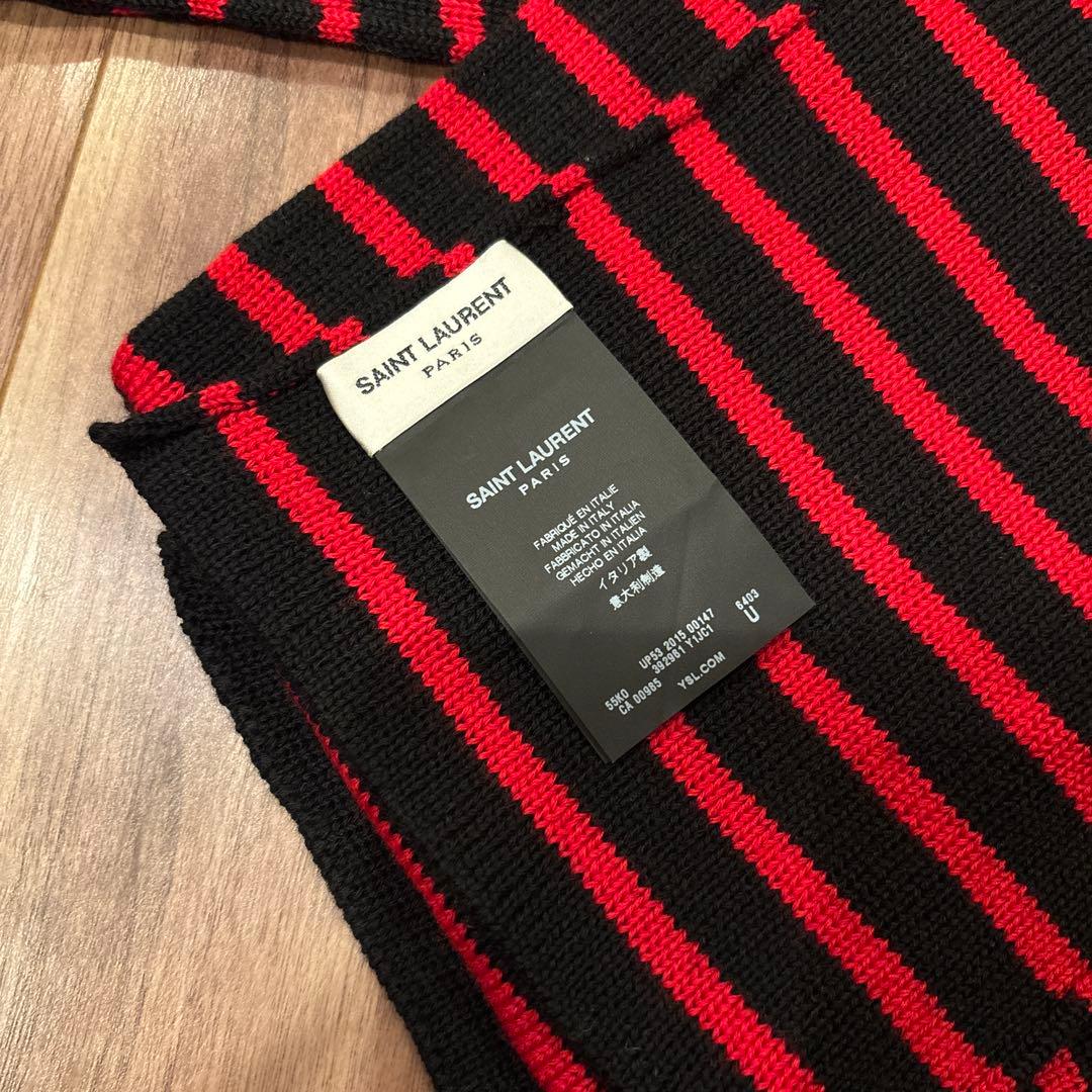 SAINT LAURENT 赤と黒ストライプ マフラー Lサイズ