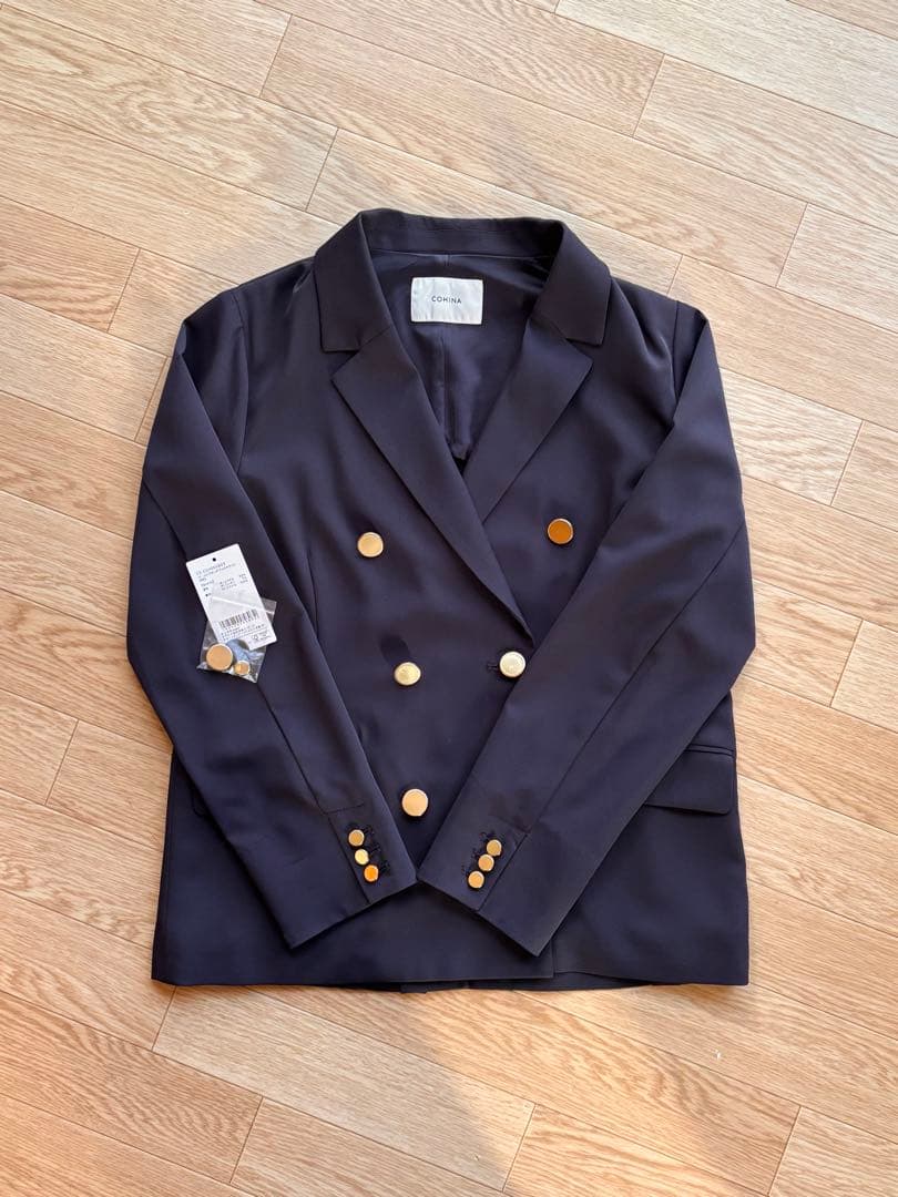 【COHINA】ゴールドボタンダブルジャケット　ネイビー