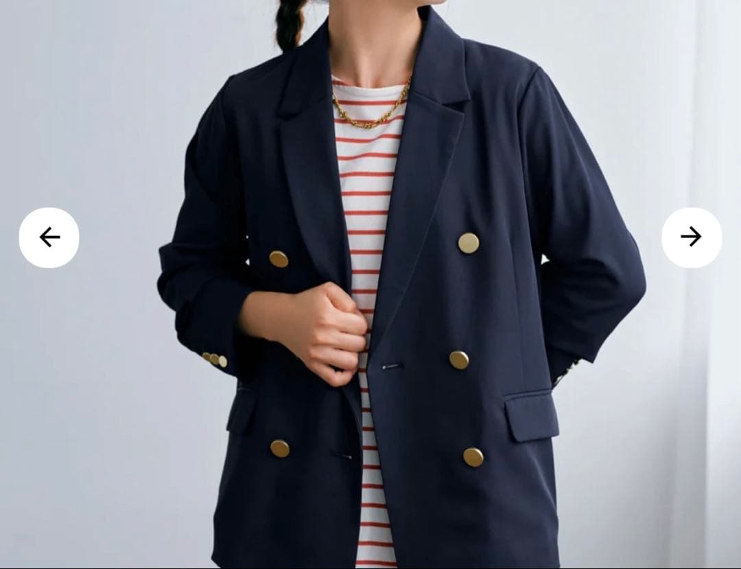 【COHINA】ゴールドボタンダブルジャケット　ネイビー