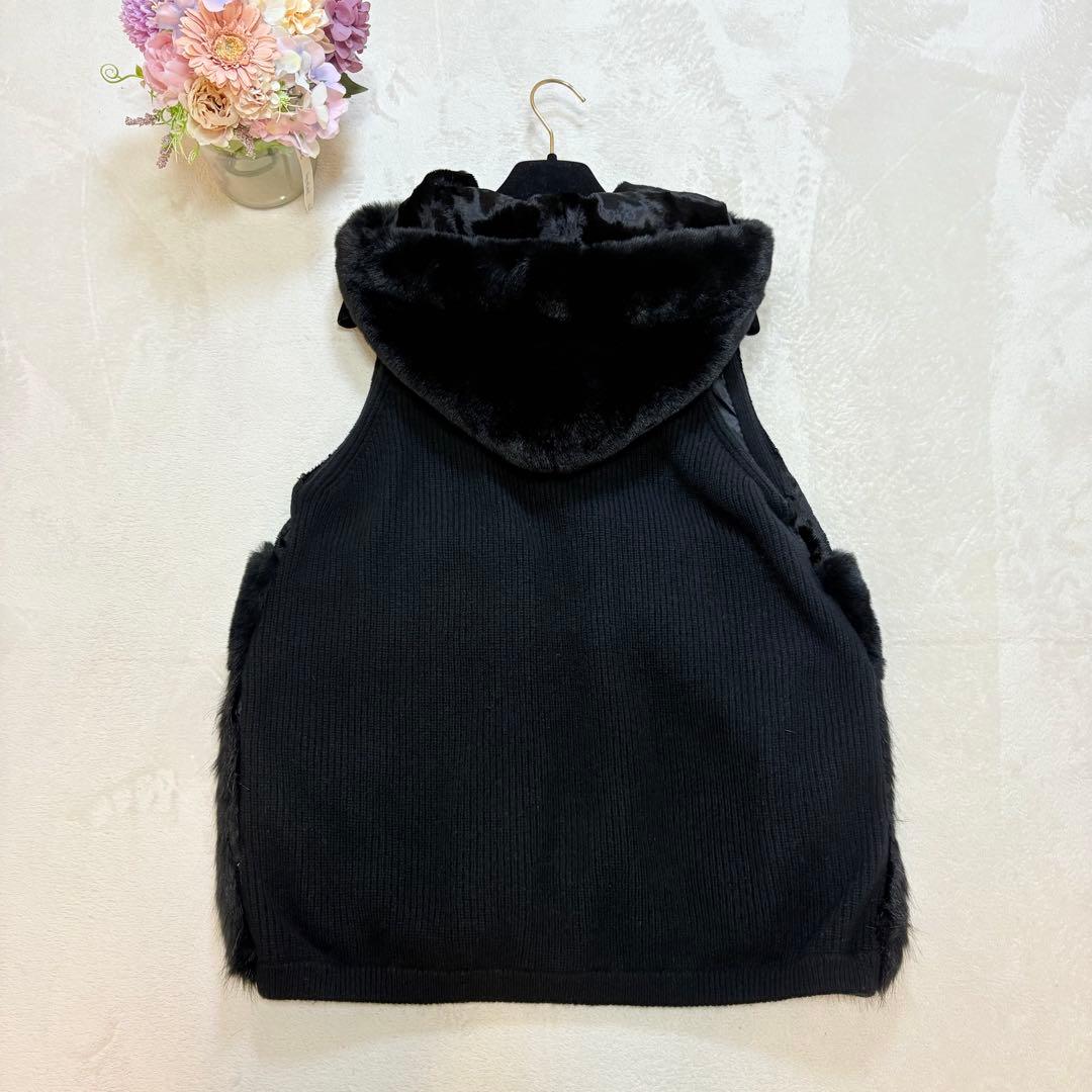 ADAWAS 裾ファー　異素材　ニットベスト　黒　38 美品