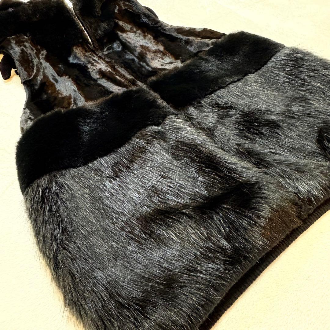 ADAWAS 裾ファー　異素材　ニットベスト　黒　38 美品