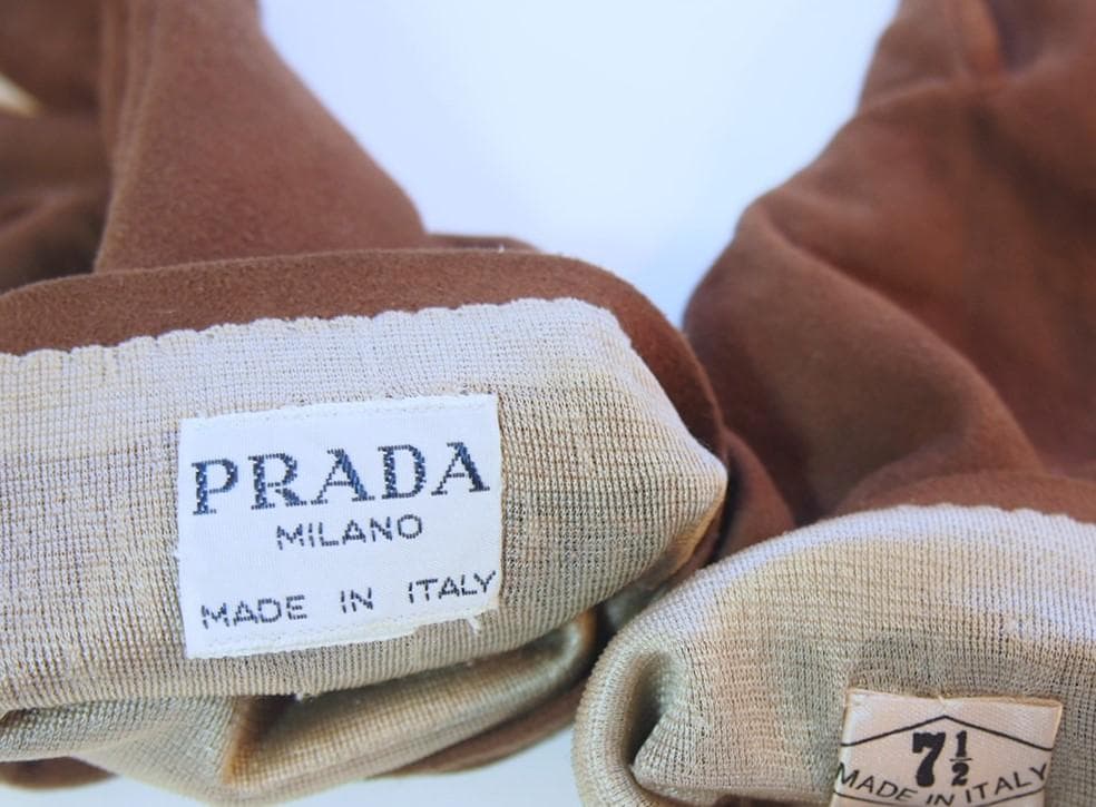 定価14万★PRADA★柔らかレザー手袋刺繍ブラウン7.5スエードグローブプラダ