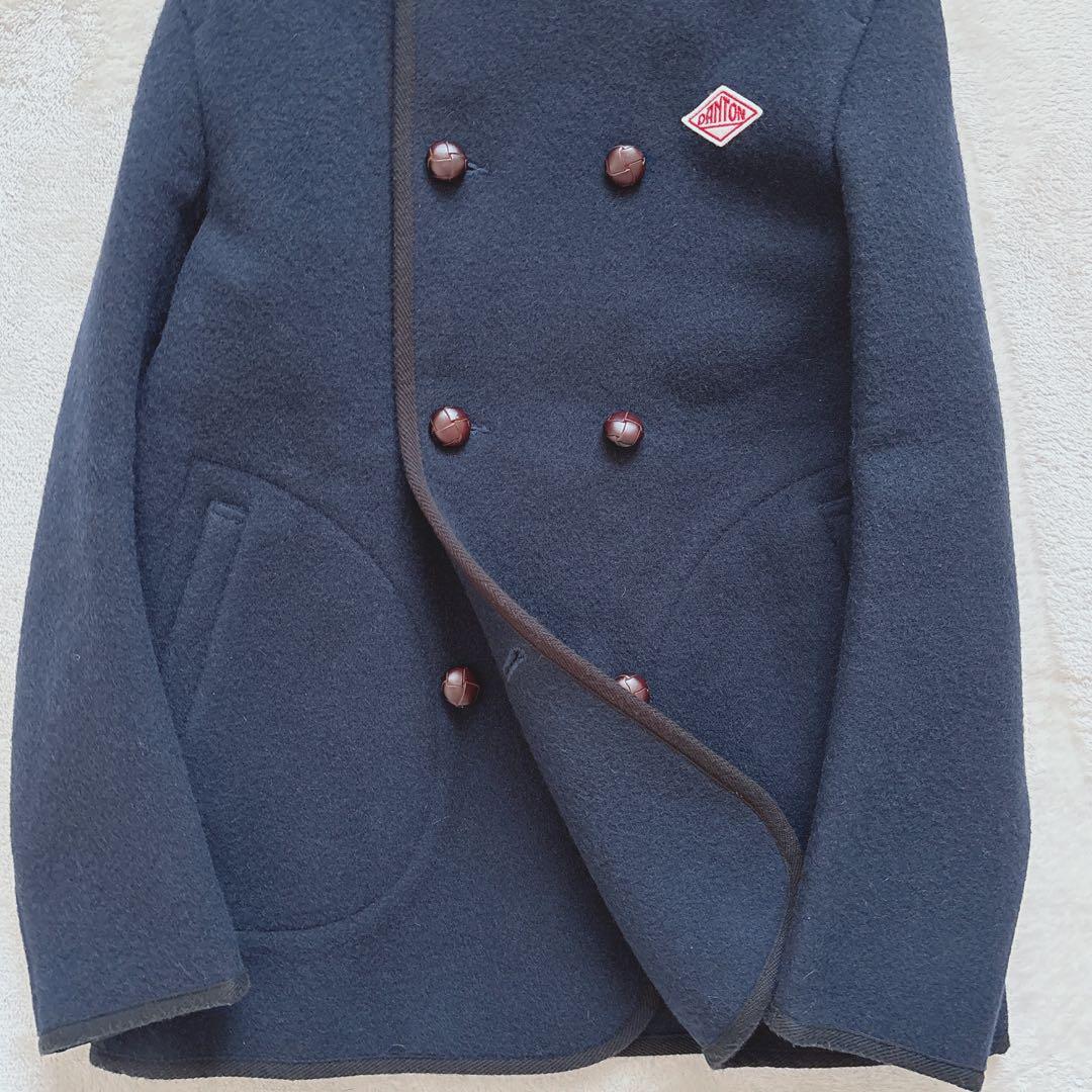 【極美品】DANTON フード付きウールコート くるみボタン 38 ネイビー L