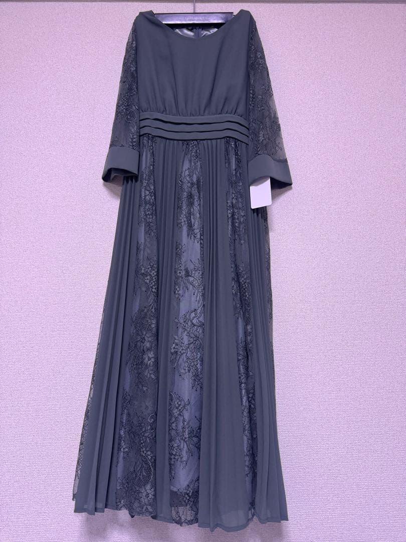 プリーツ×レース 7分袖結婚式ワンピースドレス成人式同窓会二次会　Mさいず 緑