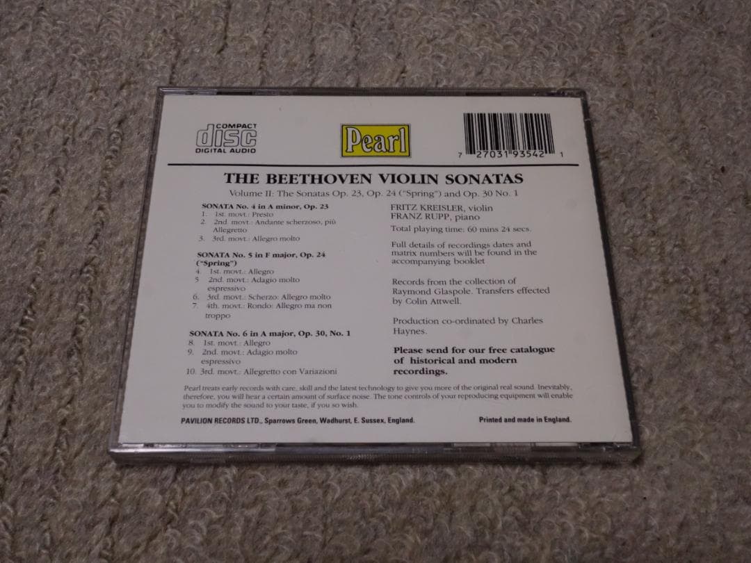 pearl クライスラー　ベートーヴェン　Vio.ソナタ　全集
