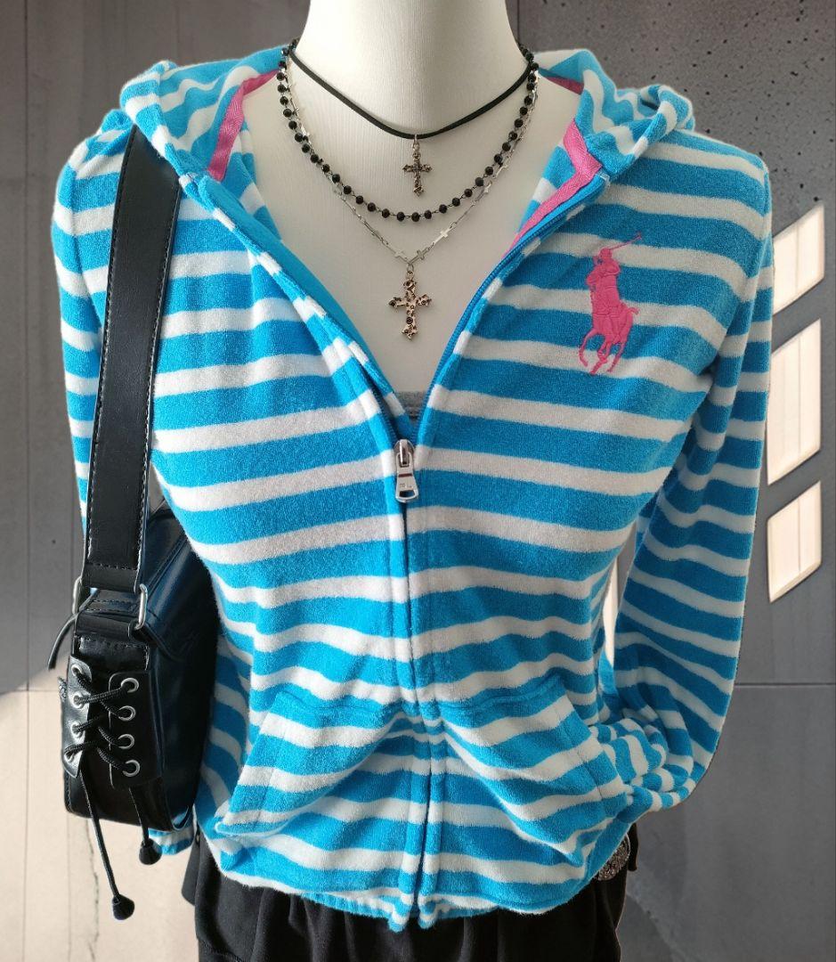 Y2K 00s ラルフローレン フリースパーカー ジップパーカー ボーダー